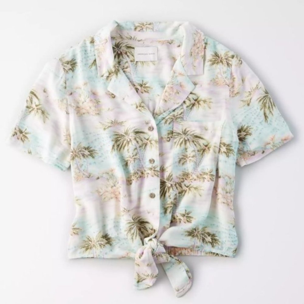 American Eagle Outfitters Tropical Print Button Down Shirt - Pastel